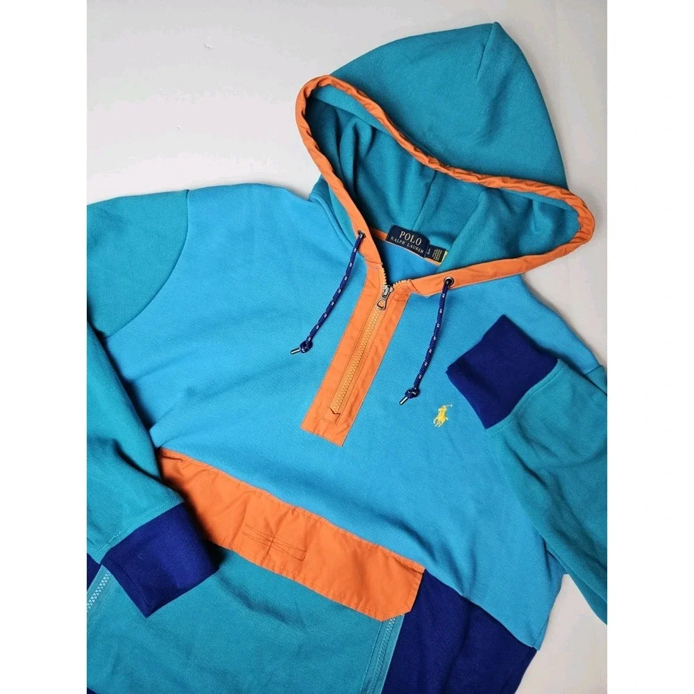 Polo Ralph Lauren Men's Colorblock Half Zip Drawstring Hoodie Large